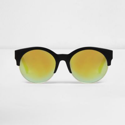 Black half frame yellow mirror sunglasses